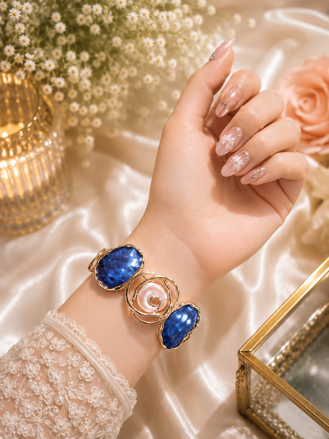 Shell Stone Bracelet & Ring Stacking Set Gold Tone – Stile Sovrano