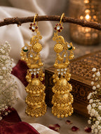 Stile Sovrano Gulnaar-e-Kashmir Handcrafted Long Jhumka Earrings for Women | Antique Gold Ethnic Statement Earrings