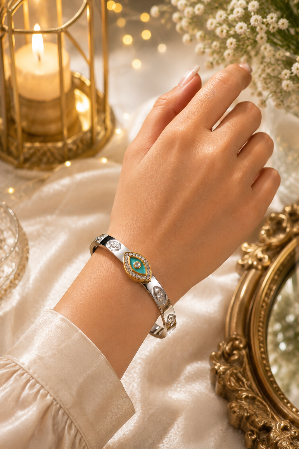 Eye Silver Tone Cuff Bracelet with Crystal – Stile Sovrano