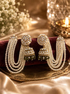 Stile Sovrano Zeenat Pearl Detachable Shoulder Duster Jhumka Earrings for Women | Gold-Plated Kundan-Inspired Bridal Statement Earrings