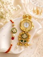 Stile Sovrano Hari Bandhan Bhai Bhabhi Rakhi Watch Combo | Heritage Green Kundan Bracelet Watch with Matching Rakhi | Rakhi Utsav Collection