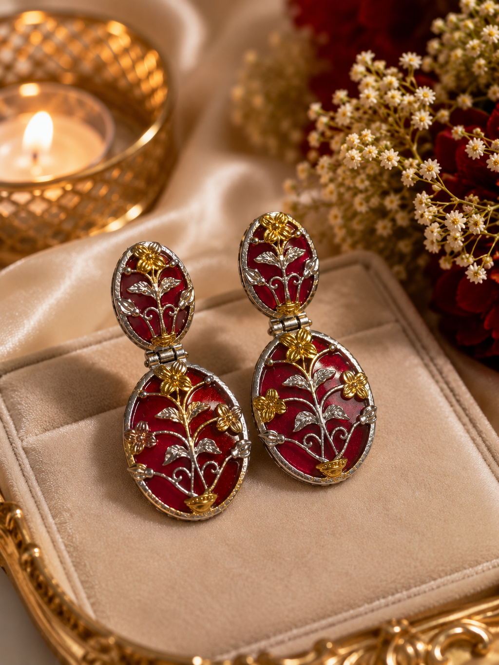Gulnaar-e-Meenakari Floral Drop Kashmiri Earrings for women