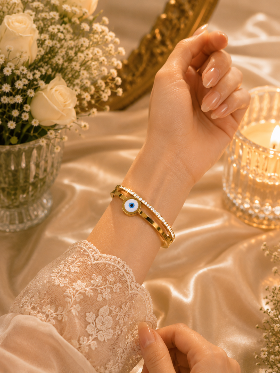 Aurora Duo Bracelet – Protective Grace in Structured Gold