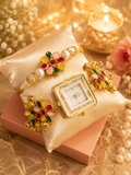 Stile Sovrano Pushpanjali Rakhi Watch Combo for Brother | Square Dial Designer Bracelet Watch with Matching Rakhi | Rakhi Utsav Collection