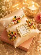 Stile Sovrano Pushpanjali Rakhi Watch Combo for Brother | Square Dial Designer Bracelet Watch with Matching Rakhi | Rakhi Utsav Collection