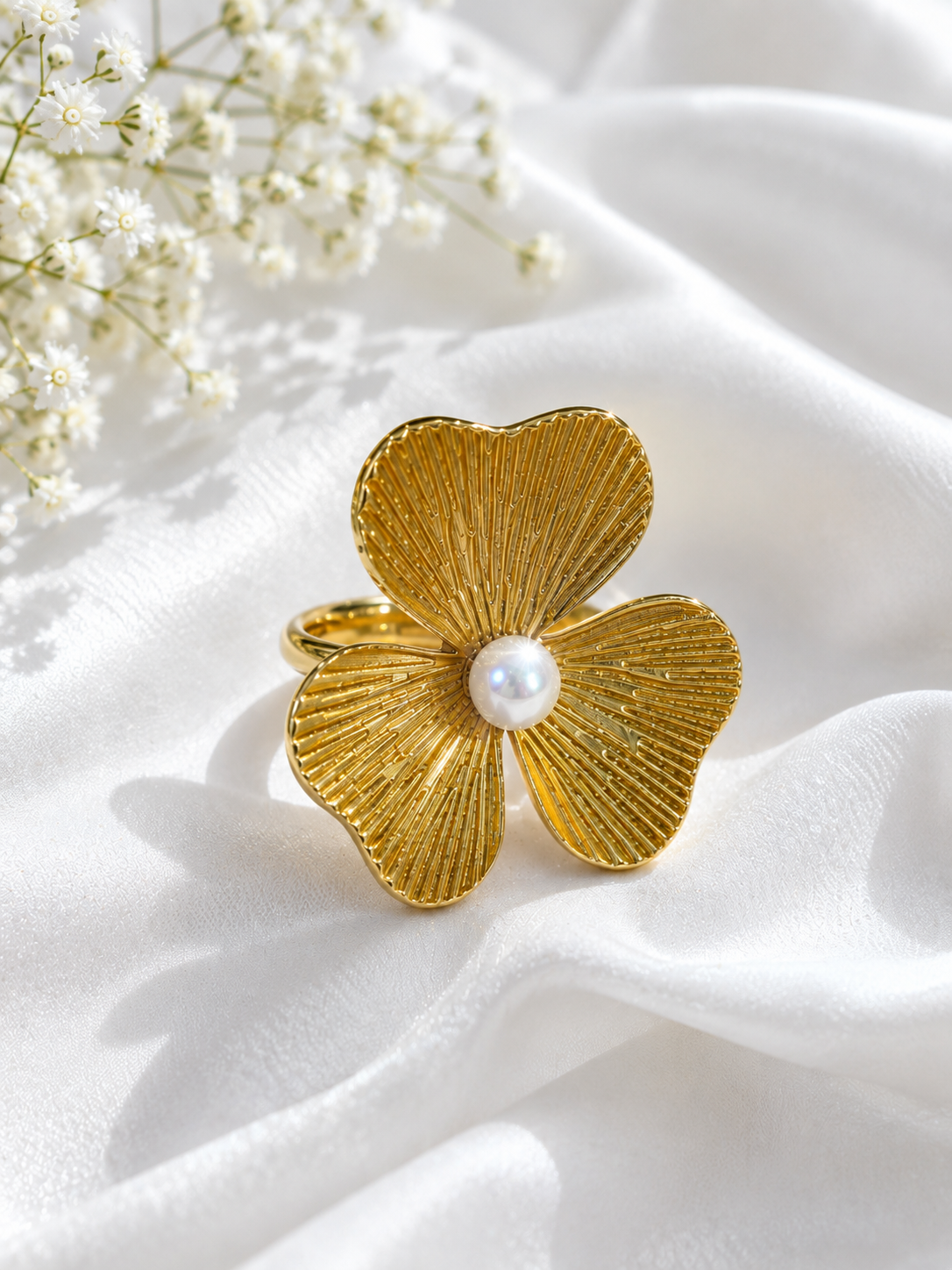 Gold Poppy Flower Pearl Statement Ring – Stile Sovrano