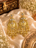 Stile Sovrano Mayurika Rajawadi Peacock Kundan Pearl Chandbali Earrings for Women | Gold-Plated Traditional Statement Earrings