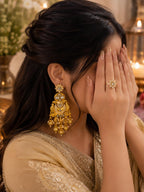 Stile Sovrano Mayurika Rajawadi Peacock Kundan Pearl Chandbali Earrings for Women | Gold-Plated Traditional Statement Earrings