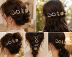 Pushpika Royale Floral Hair Clip Set for Women | Luxury Crystal & Pastel Flower Designer Hair Pins | Premium Fashion Hair Accessories