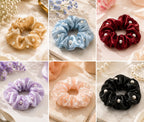 Stile Sovrano Pearl Éclat Satin Scrunchie for Women | Premium Silk-Look Hair Scrunchie with Pearl Accents | Luxury Hair Tie | Assorted colors
