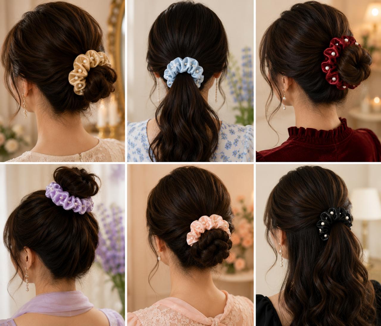 Stile Sovrano Pearl Éclat Satin Scrunchie for Women | Premium Silk-Look Hair Scrunchie with Pearl Accents | Luxury Hair Tie | Assorted colors