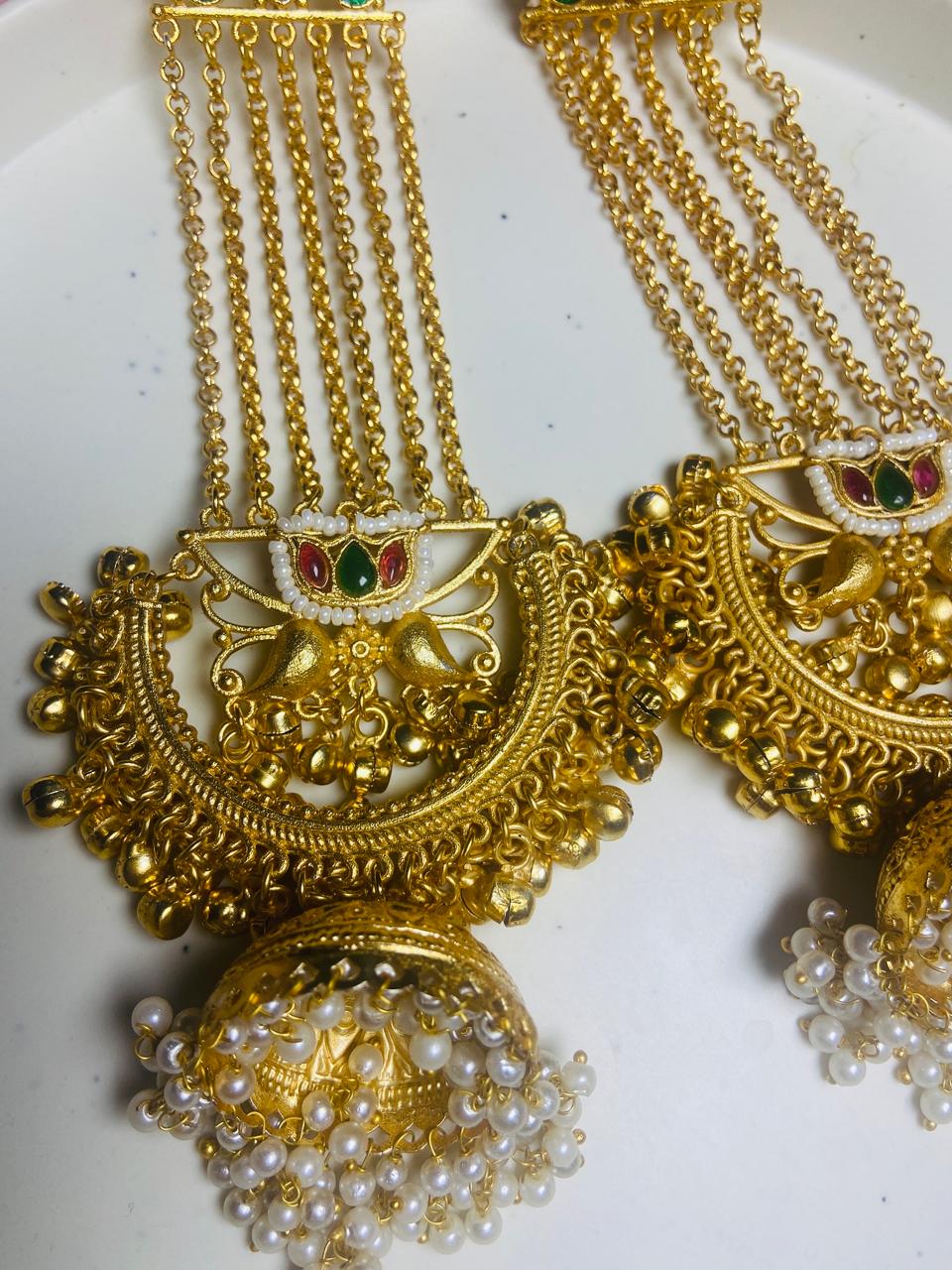 Jashn-e-Kashmir Royal Long Chain Meenakari Kashmiri Jhumka Earrings