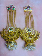 Jashn-e-Kashmir Royal Long Chain Meenakari Kashmiri Jhumka Earrings