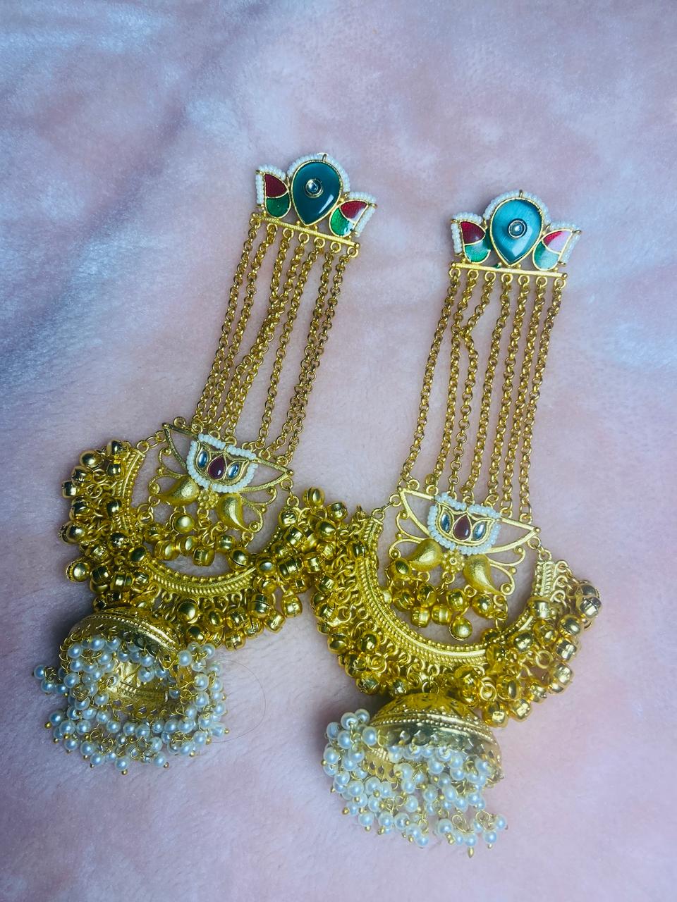 Jashn-e-Kashmir Royal Long Chain Meenakari Kashmiri Jhumka Earrings