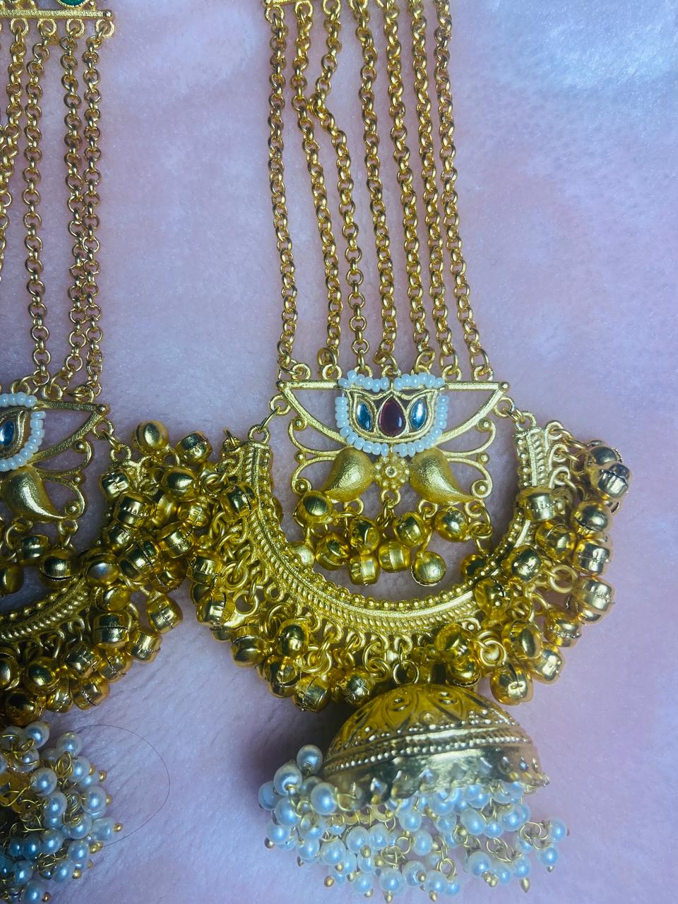 Jashn-e-Kashmir Royal Long Chain Meenakari Kashmiri Jhumka Earrings
