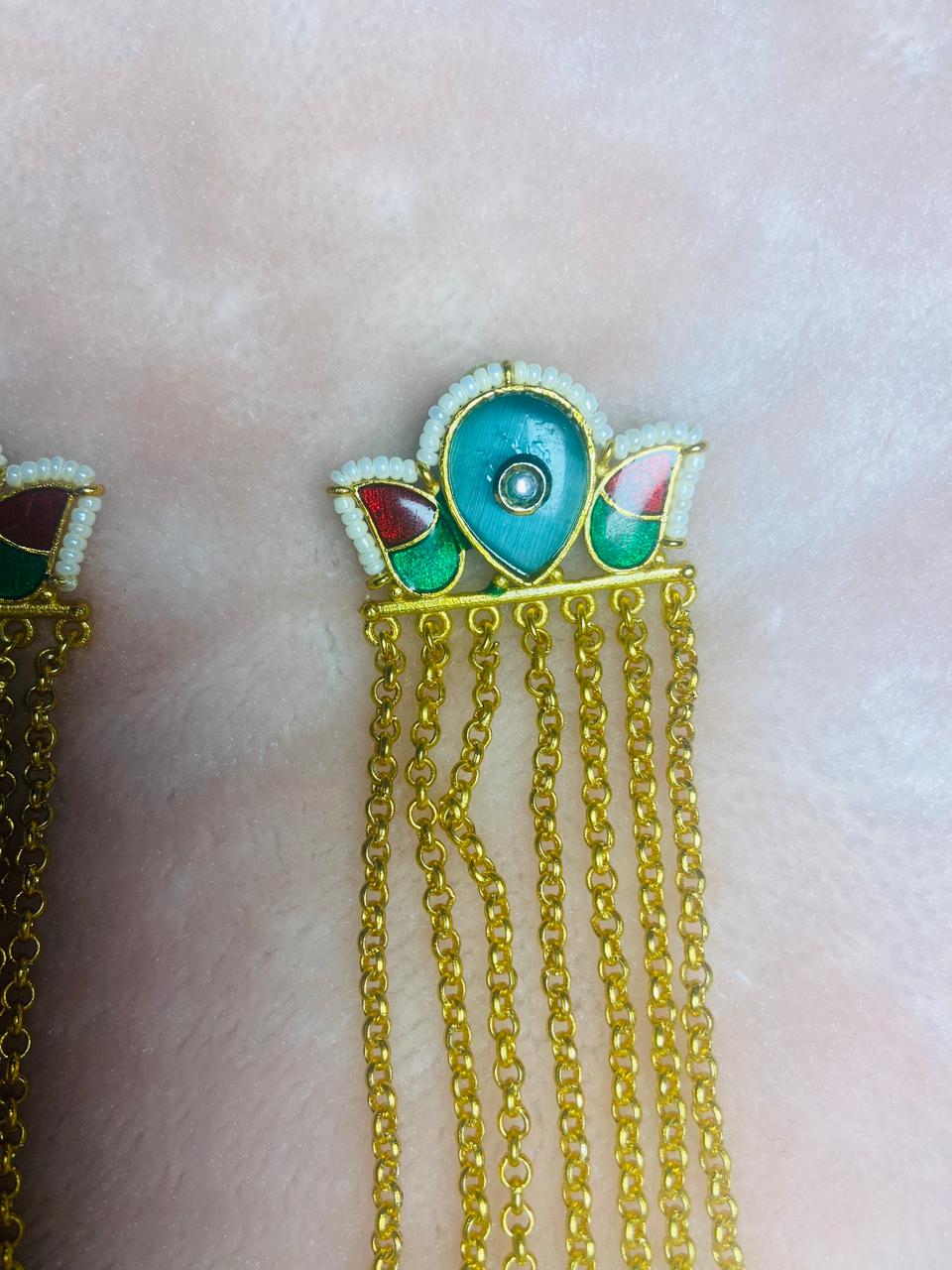 Jashn-e-Kashmir Royal Long Chain Meenakari Kashmiri Jhumka Earrings