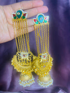 Jashn-e-Kashmir Royal Long Chain Meenakari Kashmiri Jhumka Earrings
