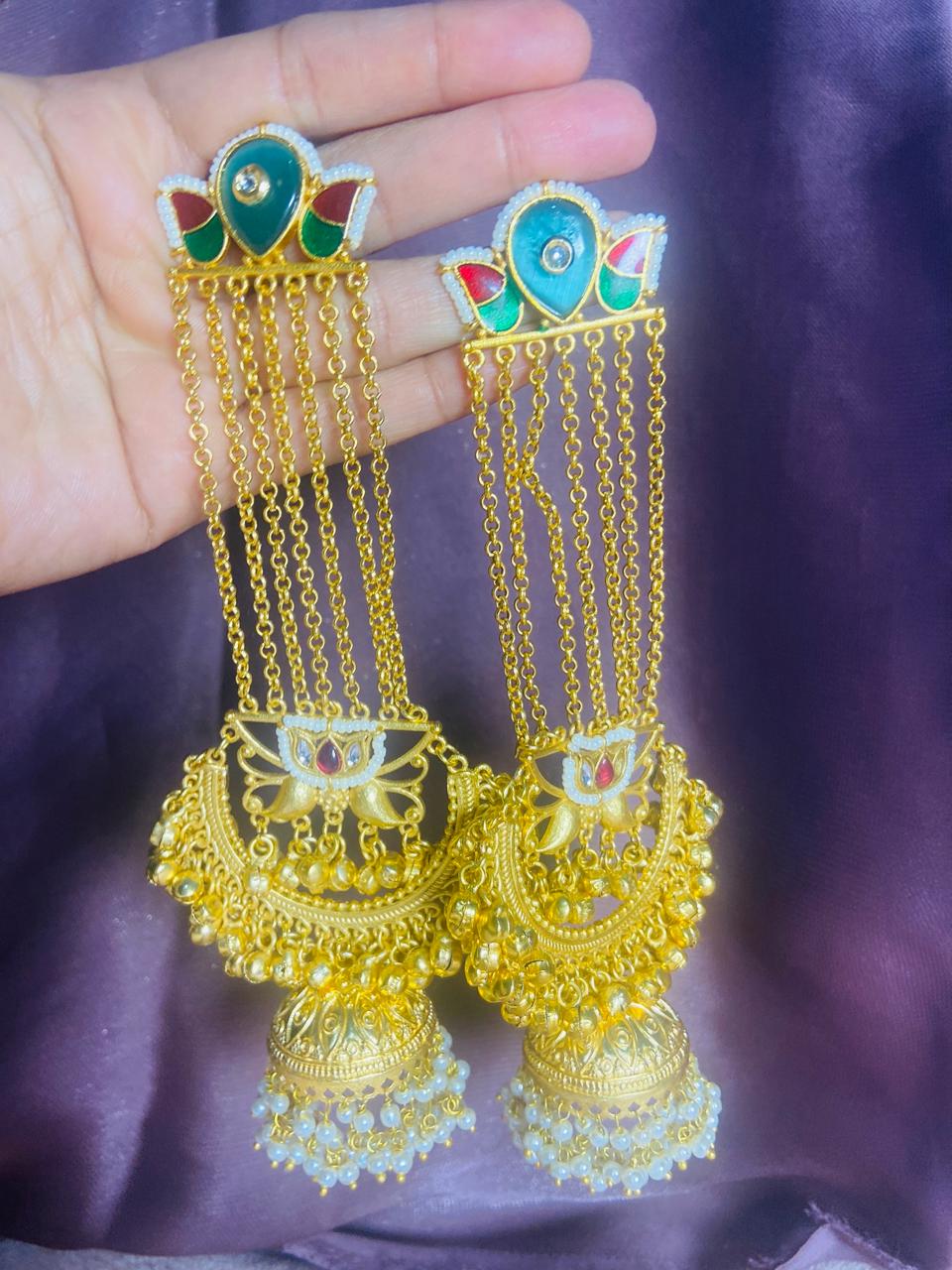 Jashn-e-Kashmir Royal Long Chain Meenakari Kashmiri Jhumka Earrings