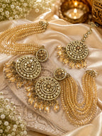 Stile Sovrano Noor-e-Zar Detachable Shoulder Duster Earrings with Maang Tikka for Women | Gold-Plated Crystal Bridal Statement Jewellery Set
